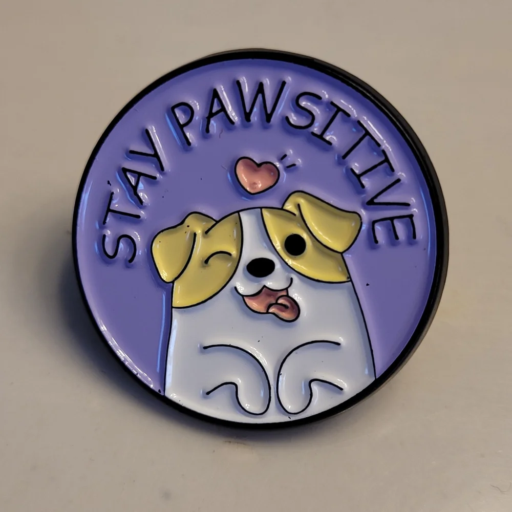 Stay Pawsitive Darling Derpy Dog Enamel Pin - Picture 1 of 10